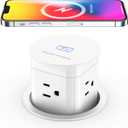 Jgstkcity Pop Up Outlet with 15W Wireless Charger,4 Outlets 15A, Splash Resistant,3 inch Desk Hole Power Grommet,Space Saver Outlet for Kitchen Countertop,Office Conference Table,ETL Listed (White)