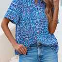 MASCOMODA Womens Tops Summer Boho Floral Short Sleeve Button Down Shirts Crewneck Loose Vacation Dressy Casual Work Blouses (M)