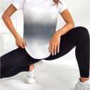 SweatyRocks Women's Short Sleeve Sport Athletic T Shirt Ombre Workout Tee Crew Neck Tops (Gray, L)