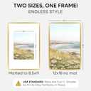 Homeforia 12x18 Picture Frame Gold, High End Metal 12x18 Poster Frames with Mat 8.5x11 Photo, 12 x 18 Gold Frame Matted to 8.5 by 11 Print, 18x12 Thin Hanging Frame, Tempered Glass, Wall Kit, Set of 1