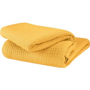 GLAMBURG 100% Cotton Thermal Bed Blanket, Breathable Waffle Blanket, Twin Size, All Season, Mustard Yellow (Twin (60"x90"))