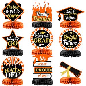 KatchOn, Orange and Black Graduation Centerpieces for Tables 2025 - Pack of 9 | Black Graduation Centerpieces 2025 for Graduation Decorations 2025 | Orange and Black 2025 Graduation Decorations