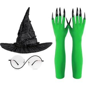 TRICKTREAT Witch Costume Women Girls, Halloween Costume Accessories Witch Hat Glasses and Gloves