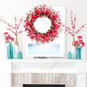 Idyllic 20 Inch Heart-Shaped Berries Front Door Wreath, Red Round Wreath for Wedding and Holiday Home Decor, Farmhouse Decorations, Mother's Day Wreaths for Front Door