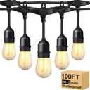 BRIMAX 2W 100FT Outdoor String Lights Commercial Grade with 32 Shatterproof S14 Dimmable LED Bulbs Patio String Lights Heavy Duty Waterproof for Bistro Cafe Market 2700K