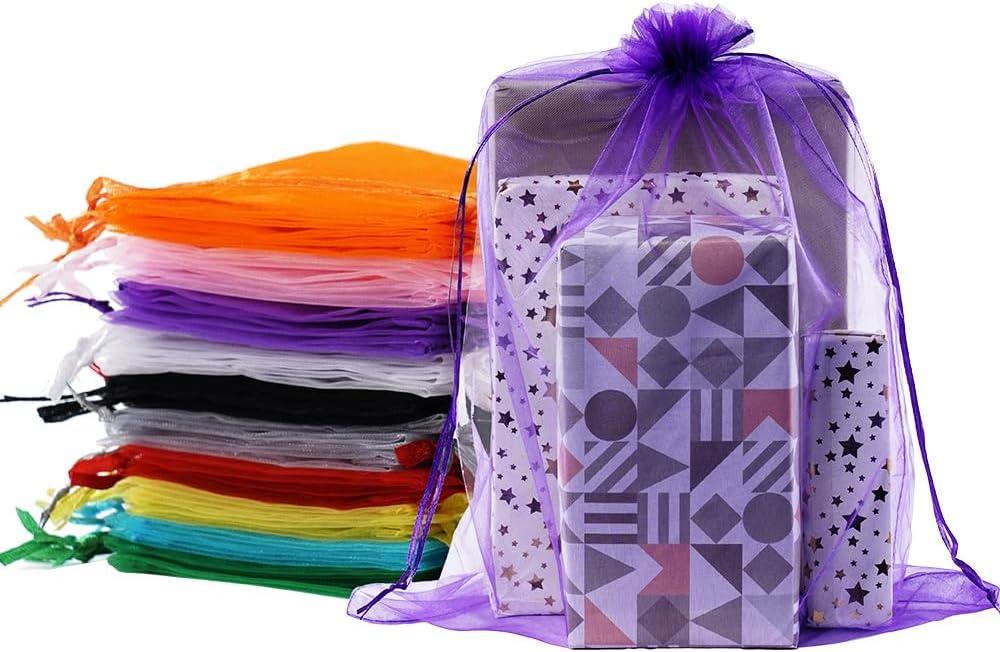 Meowoo 12PCS Big Organza Bags, 12x16in Big Mesh Bags Drawstring, Mesh Gift Bags Drawstring for Shoes, gift bags, home storage, Christmas, gardening, dolls(mixedcolor)
