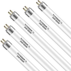 VIVOSUN T5 Grow Light Bulbs 2 Ft 22 Inches, 24W 6500K HO Fluorescent Tubes Light Bulbs, Cool White T5 Bulb for 22 Inches T5 Light Fixtures, T5 Grow Lights for Indoor Plants, 2 Ft 24W Pack of 5