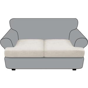 Imnopqr T Cushion Loveseat Sofa Cover Leather-Look 2PC Stretch Sofa Seat Cushion Slipcover Individual Couch Seat Covers with Elastic Bands, Pet-Friendly, Non-Slip, Easy Fit - Beige