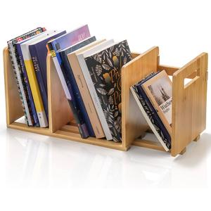 ZOOFOX Bamboo Desktop Bookshelf, Expandable Desktop Organizer, Small Display Shelf Book Rack for Office Supplies, Home Tabletop