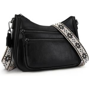 Crossbody Purses for Women Trendy Leather Crossbody Bag,Multi Pocket Shoulder Handbag Lightweight Travel Purse (05-black)