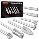 Wood Carving Drill Bits Set Compatible with Dremel Rotary Tool 7 Pcs Engraving Drill Accessories Bit Wood Crafts Grinding Woodworking Tool with 1/8 Shank for DIY Carving Drilling Micro Sculpture