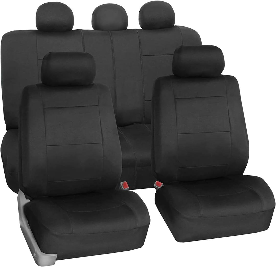 FH Group Car Seat Covers Full Set Neoprene - Universal Fit, Automotive Low Back Front Seat Covers, Airbag Compatible, Split Bench Rear Seat, Washable Seat Cover for SUV, Sedan Black