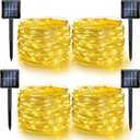 Dazzle Bright 4 Pack Solar String Lights Outdoor, Total 160FT 480LED Solar Powered Waterproof Fairy Lights 8 Modes, Silver Wire Lights for Christmas Patio Party Tree Yard Decoration (Warm White)