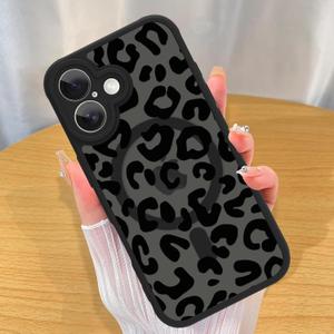 ZIYE Made for iPhone 16 Case with Magnetic [Compatible with MagSafe] Leopard Print Pattern Matte Design Lens Cover & Shockproof Protection Men and Women Case for iPhone 16 (Black)