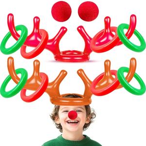 Happy New Years Christmas Inflatable Reindeer Antler Ring Toss Game 2 Set 10 PCS Christmas Party Game Decorations Inflatable Toys Kids Family Christmas Holiday Party Favor Supplies Carnival Game