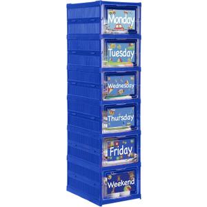 6 Shelf Daily Weekly Clothes Organizer for Kids Foldable Shoe Organizer Rack Storage Box with Doors Plastic Closet Storage for Daily Activity Monday Through Friday Essential Stuff, (Stylish)