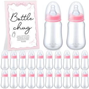 Roowest Bottle Chug Baby Shower Games Favors Including 18 Pcs Bottles with 1 Bottle Chug Wooden Sign for Gender Reveal Baby Shower Party Supplies(Pink,Bow)