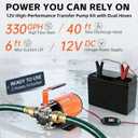 12V Water Transfer Pump, 330 GPH Portable Electric Utility Pump with On/Off Switch, 2 * 6ft Hoses Kit for RV, Marine, Garden, Pool, Aquariums Water Removal