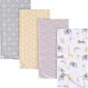 Gerber Unisex Baby 100% Cotton Flannel Receiving Blankets 30x30 Inches (Pack of 4), Animals + Geos Neutral, One Size