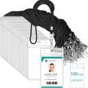 Marspark 100 Pieces Lanyard with ID Holder, Clear Plastic Name Tags Holders and Black Lanyards, Waterproof Resealable ID Card Holders for Office Business Team Workers Volunteers Supplies (Black)