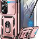 Taisairu for Samsung Galaxy S25 Ultra Case with Screen Protector & Slide Camera Lens Cover, Built-in Magnetic Ring Stand Shockproof Protective Phone Case for Samsung S25 Ultra Case (Rose Gold)