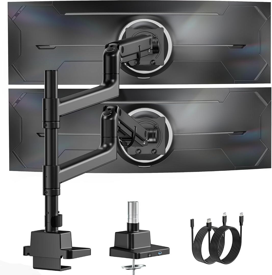 monTEK Dual Monitor Arm, Vertical Stackable 57", Heavy Duty with USB Black