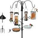 6-Hook Bird Feeding Station, Steel Multi-Feeder Kit Stand for Attracting Wild Birds w/ 4 Bird Feeders, Bird Bath, Mesh Tray and Squirrel Guard Baffle94 Inch
