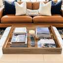 MAONAME Extra Large Square Ottoman Tray, 24" Acacia Wood Serving Tray for with Handles, Farmhouse Wooden Decorative Trays, Coffee Table Trays for Living Room, Countertop, Charcuterie