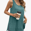 WIHOLL Loose Fit Tank Tops for Women Scoop Neck Summer Side Split Sleeveless Shirts 2025 Fashion L