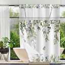 No Hook Shower Curtain and Liner Set, Sage Green Eucalyptus Floral Shower Curtains for Bathroom, Bath Curtain Sets with Snap in Liner, Waterproof with See Through Top Window, 71x74 Inches