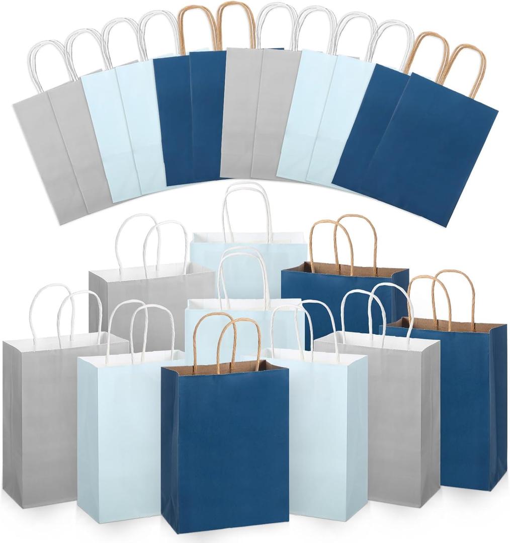 Skyygemm 32 Pcs Paper Gift Bags Bulk with Handle, 6.3 x 3.2 x 8.6 Inch Assorted Colors Kraft Goodie Gift Wrap Bags for Birthday Party Favor Decor(Navy Blue)