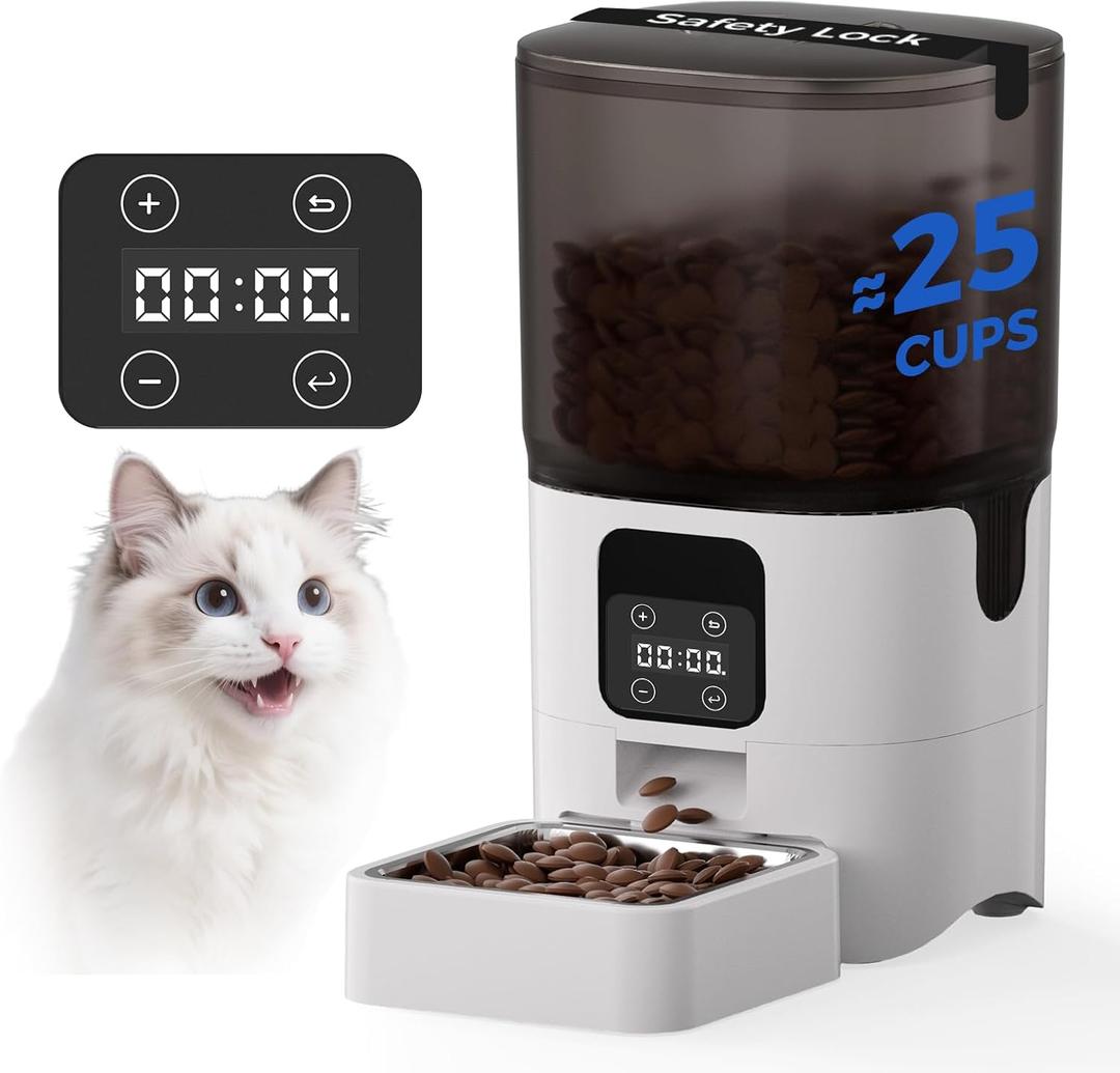 6L Automatic Cat & Small Dog Feeder - Programmable Pet Feeder with 36 Daily Meals, Detachable Stainless Steel Bowl, 25 Cup Capacity Smart Food Dispenser for Easy Cleaning