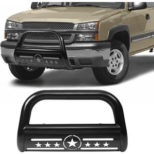 Bull Bar 3" Front Grille Brush Push Bumper Guard with Removable Skid Plate Compatible with 1999-2006 Chevy Silverado 1500/ GMC Sierra 1500,Tahoe/Suburban/Yukon/Yukon XL1500, Black