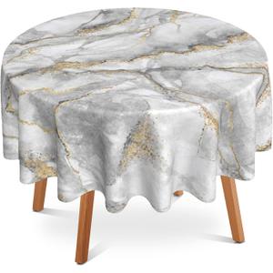 Marble Round Tablecloth 60" Diameter for Indoor and Outdoor,White Golden Marble Waterproof Table Cloth Cover Decorative for Party and Camping Holiday Dinning Tabletop Home Dcor