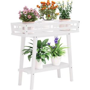 unho White Plant Stand Indoor 2 Tier outdoor plant stands for patio with Display Shelvings wooden plant stands Planter Storage Shelf Holder Home Furnishing Decor for Living Room Balcony Patio
