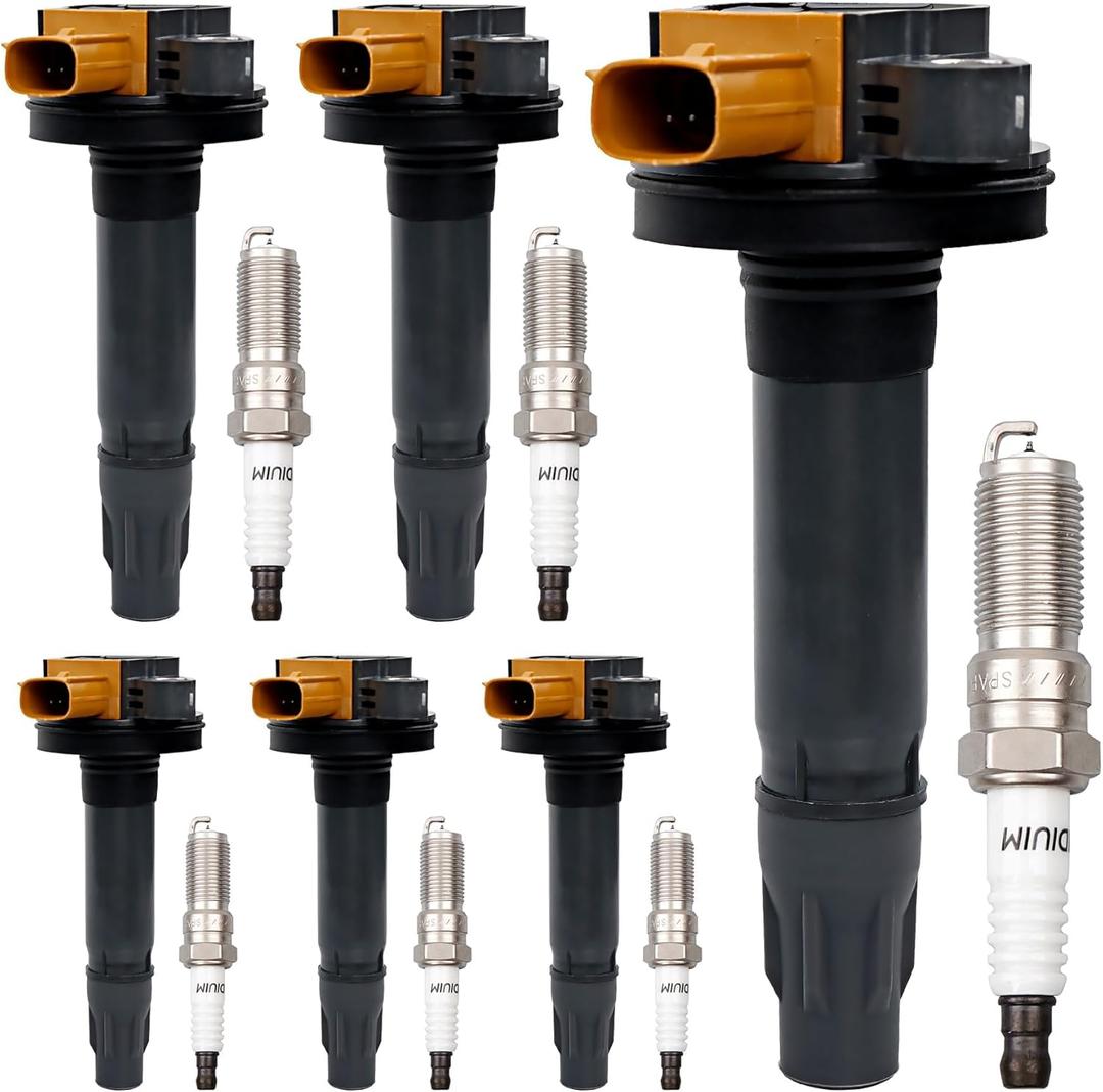 UF646 Ignition Coils Pack & Iridium Spark Plugs Set of 6 Compatible with Ford Expedition Explorer F-150 Flex Lobo Taurus Transit-150 250 350, Lincoln MKS MKT Navigator Replaces #GN10638
