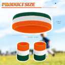 Bememo 30 Pcs Neon Striped Sports Sweatbands Set Include 10 Headbands, 20 Wristbands Terry Cloth Athletic Bands for Men, Women, Gym, Sports-Green, Orange, White