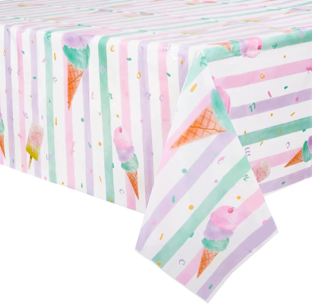 WERNNSAI Ice Cream Table Cloth - 2 Pack 108'' X 54'' Sprinkle Tablecloths Ice Cream Party Decorations Summer Table Cover for Kids Girls Popsicle Birthday Party Baby Shower Supplies (Pink)