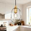 Pendant Lights Kitchen Island Adjustable Organic Globe Modern Gold Ceiling Hanging Light Fixtures for Bar, Counter, Porch, Patio, Over Sink Dining Room, Table 8.5'' Height - Transparent