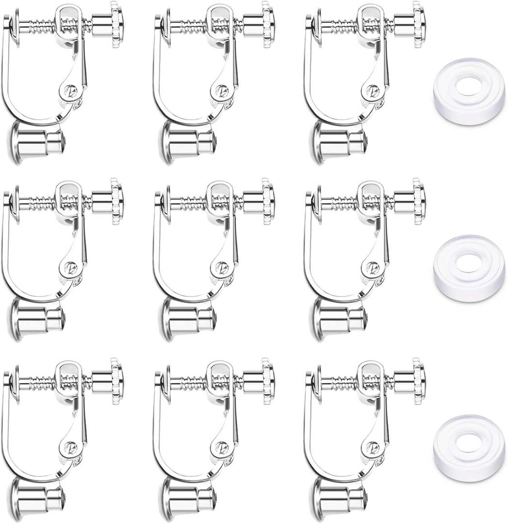 Tatuo 18 Pieces Clip-on Earrings Converter Components with Post Convert Pierced Earrings to Clip-on Bulk Comfort Earring Pads for None Pierced Ears Hook DIY Gift(Silver)