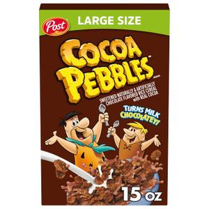 Cocoa Pebbles, Chocolatey Kids Cereal Sweetened Rice Crunch, Large Size, 15 Ounce (EXP 01/01/26)