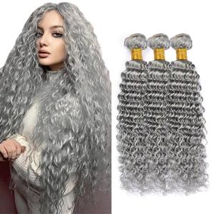 Giginger Sliver Grey Bundles Human Hair 300g 12 14 16 inch Deep Wave Human Hair Bundles Soft Sewn In 12A Unprocessed 100% Quick Weave for Black Women