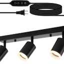 Bojim Plug in Ceiling Track Lighting with 14.3ft Power Cord for Kitchen, Dimmable LED Spotlight Wall Mounted for Sala, Black 3 Lights Fixture Removable Cup for Bedroom Farmhouse Studio, GU10 No Bulb