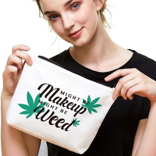 Makeup Bag for Women, Might Be Makeup Might Be Weed Travel Cosmetic Pouch, Zipper Toiletry Bag Gift for Best Friend, Sister, Birthday or Holiday, Humorous and Practical, Ideal for Travel or Daily Use