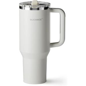 40 Oz Insulated Tumbler with Detachable Flip Straw Lid, Vacuum insulated Stainless Steel | BPA-Free, Handle & Cupholder Compatible - 24H Cold, Travel/Gym/Office,Cream