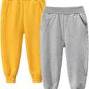 Boy Girl Pants 2-Pack Set Jogger Sweatpants Jogger Pant Pure Yellow Grey Active Sport Trousers, Size 6