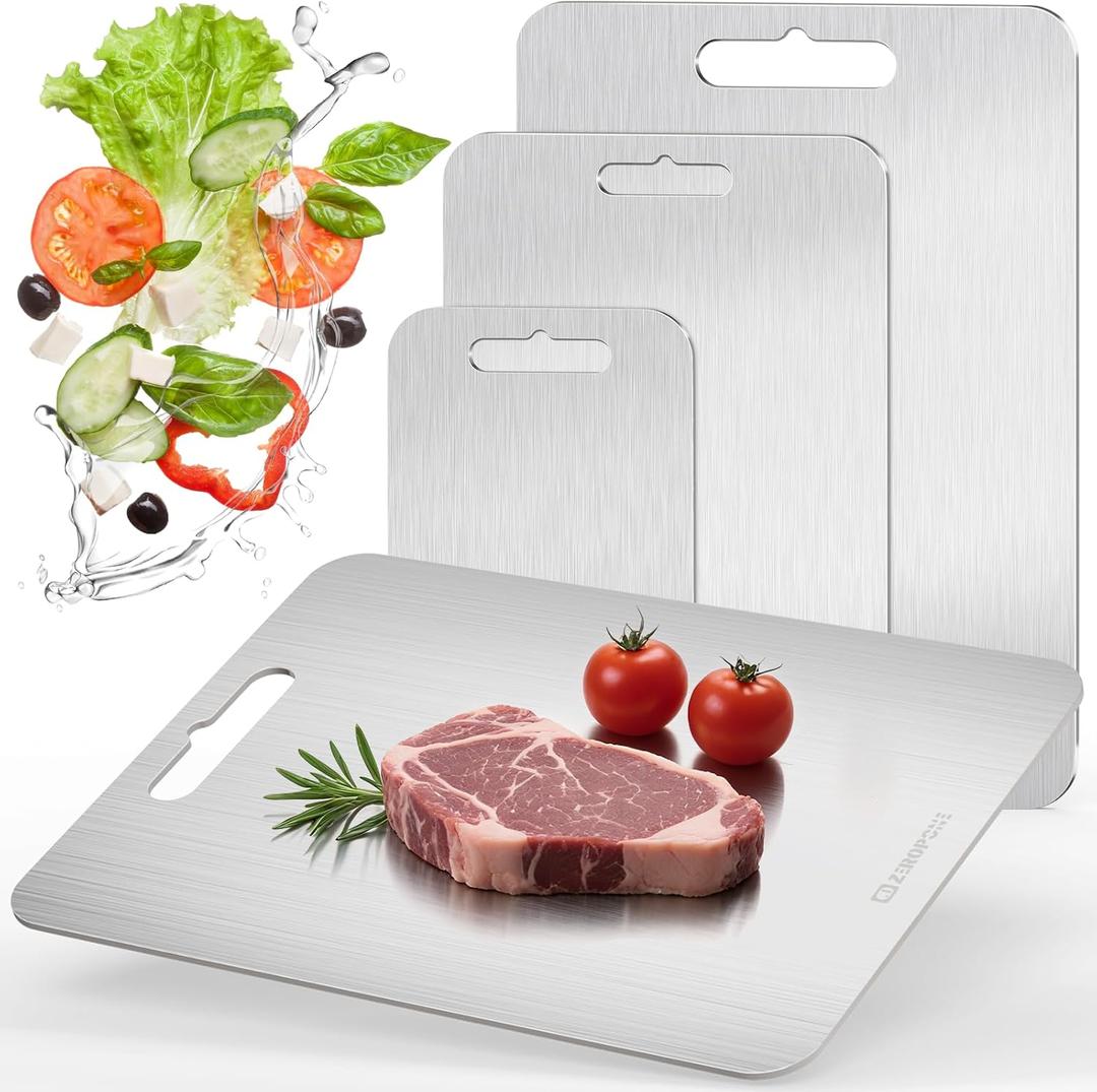 Stainless Steel Cutting Board, 3 PCS Metal Cutting Boards for Kitchen, Double Sided Stainless Steel Chopping Board for Meat, Fruit and Vegetables (15.3" x 11", 13.4" x 9", 9.4" x 5.9")