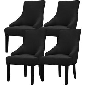 Lellen Velvet Stretch Wingback Chair Cover Slipcover - Reusable Protector Cover for Dining Room Banquet Home Decor etc Machine Washable Hand Washable (01 T-Shaped Twill Black, 4PC)