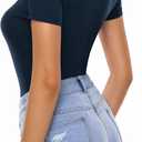 MANGOPOP Long Short Sleeve Bodysuits for Women Scoop Neck Ribbed Body Suit Stretchy Basic T Shirt Tops (Small)