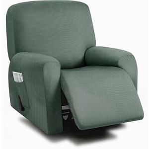 ULTICOR 4-Piece, 1 Seat Recliner Cover, Yarn Dyed Reclining Chair Covers for 1 Cushion Reclining Sofa, Single Seat Recliner Couch Cover, Soft, Machine Washable (Retro Green, Recliner Cover)